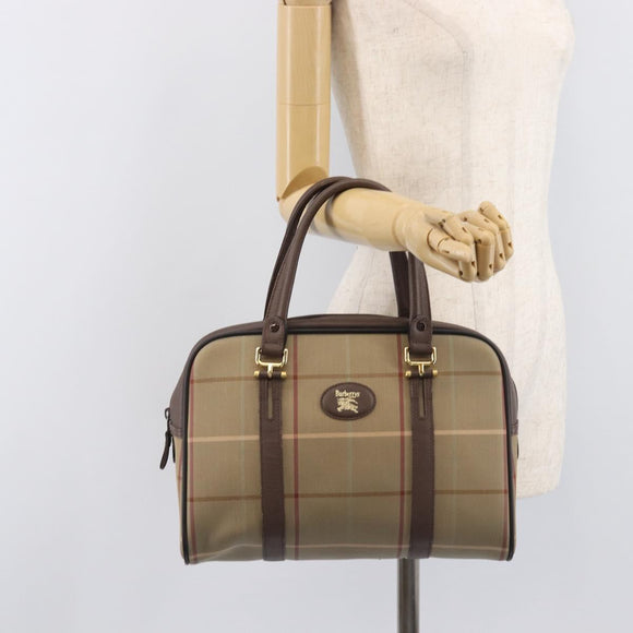 Burberrys Nova Check Boston Bag Canvas Beige Gold Auth 213356