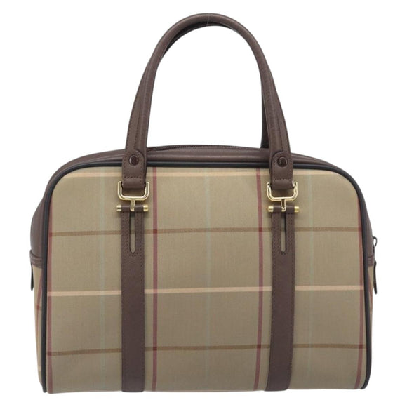 Burberrys Nova Check Boston Bag Canvas Beige Gold Auth 213356