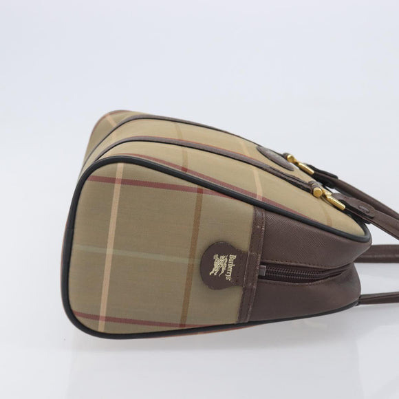 Burberrys Nova Check Boston Bag Canvas Beige Gold Auth 213356