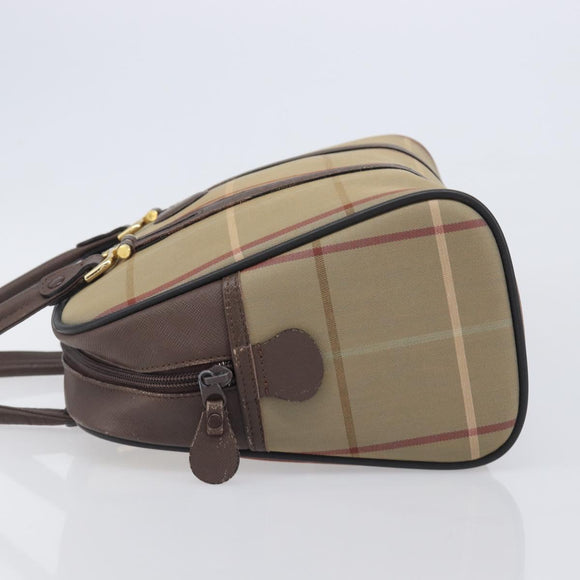 Burberrys Nova Check Boston Bag Canvas Beige Gold Auth 213356