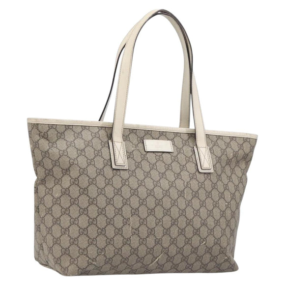 GUCCI GG Supreme Tote Bag PVC Beige Silver 211137 Auth 213362