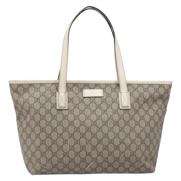 GUCCI GG Supreme Tote Bag PVC Beige Silver 211137 Auth 213362