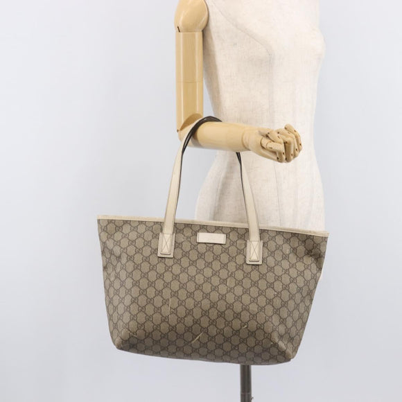 GUCCI GG Supreme Tote Bag PVC Beige Silver 211137 Auth 213362