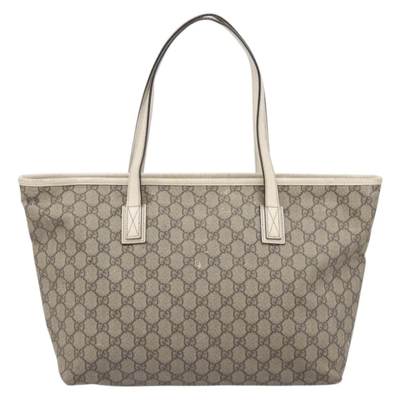 GUCCI GG Supreme Tote Bag PVC Beige Silver 211137 Auth 213362