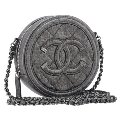 CHANEL Matelasse Chain Shoulder Bag Caviar Skin Gray Silver CC Auth 213364M