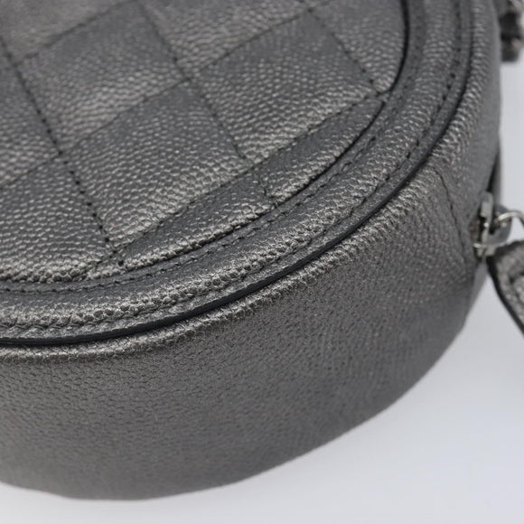 CHANEL Matelasse Chain Shoulder Bag Caviar Skin Gray Silver CC Auth 213364M