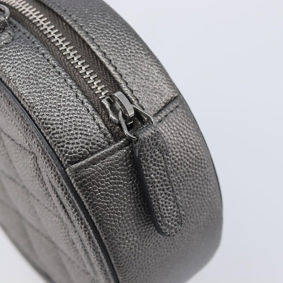 CHANEL Matelasse Chain Shoulder Bag Caviar Skin Gray Silver CC Auth 213364M