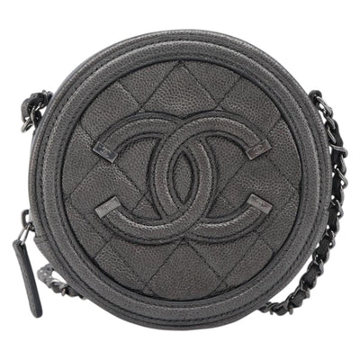 CHANEL Matelasse Chain Shoulder Bag Caviar Skin Gray Silver CC Auth 213364M - 0