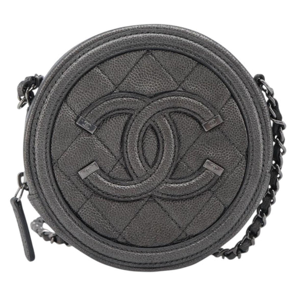 CHANEL Matelasse Chain Shoulder Bag Caviar Skin Gray Silver CC Auth 213364M