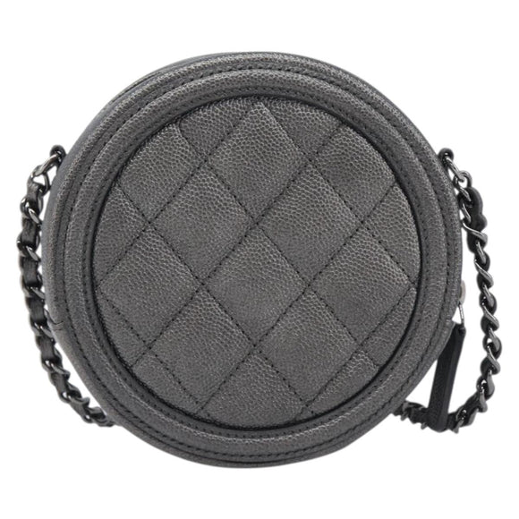 CHANEL Matelasse Chain Shoulder Bag Caviar Skin Gray Silver CC Auth 213364M