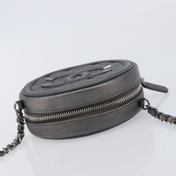 CHANEL Matelasse Chain Shoulder Bag Caviar Skin Gray Silver CC Auth 213364M