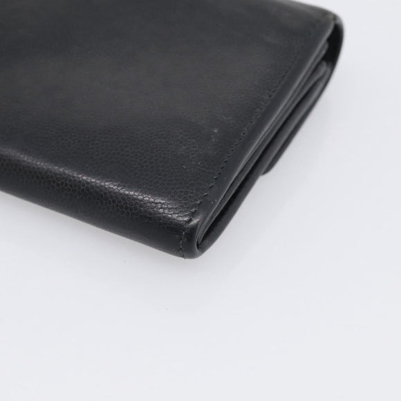 CHANEL Long Wallet Leather Black Silver CC Auth 213365