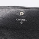 CHANEL Long Wallet Leather Black Silver CC Auth 213365-13