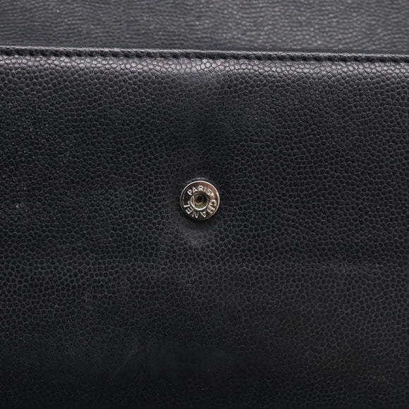 CHANEL Long Wallet Leather Black Silver CC Auth 213365