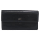 CHANEL Long Wallet Leather Black Silver CC Auth 213365-2