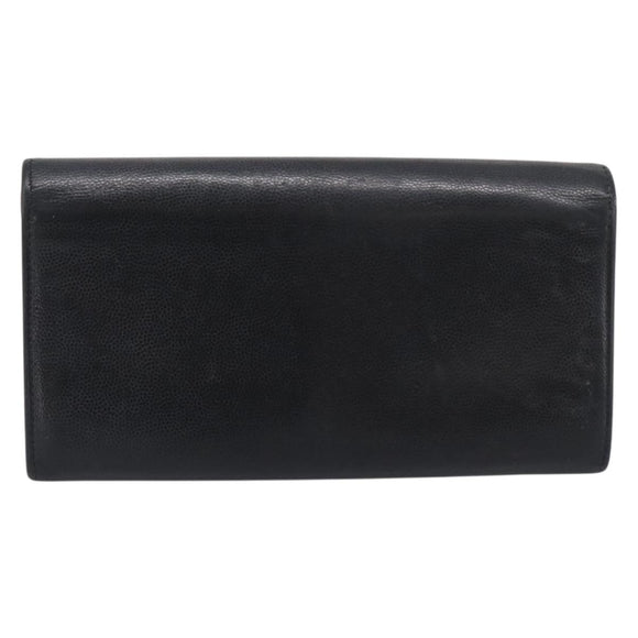 CHANEL Long Wallet Leather Black Silver CC Auth 213365