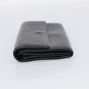 CHANEL Long Wallet Leather Black Silver CC Auth 213365-4