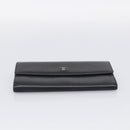 CHANEL Long Wallet Leather Black Silver CC Auth 213365-7