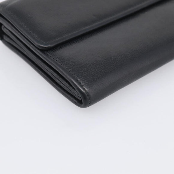 CHANEL Long Wallet Leather Black Silver CC Auth 213365