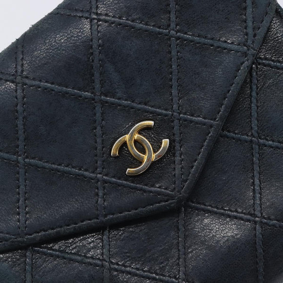 CHANEL Bicolore Wallet Leather Black Gold CC Auth 213366