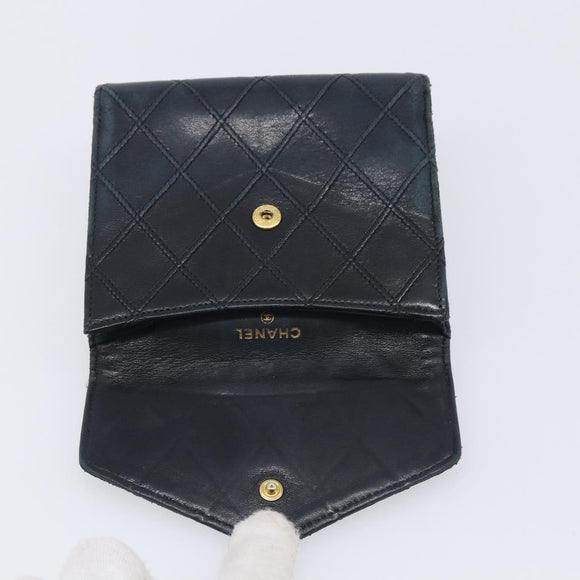 CHANEL Bicolore Wallet Leather Black Gold CC Auth 213366