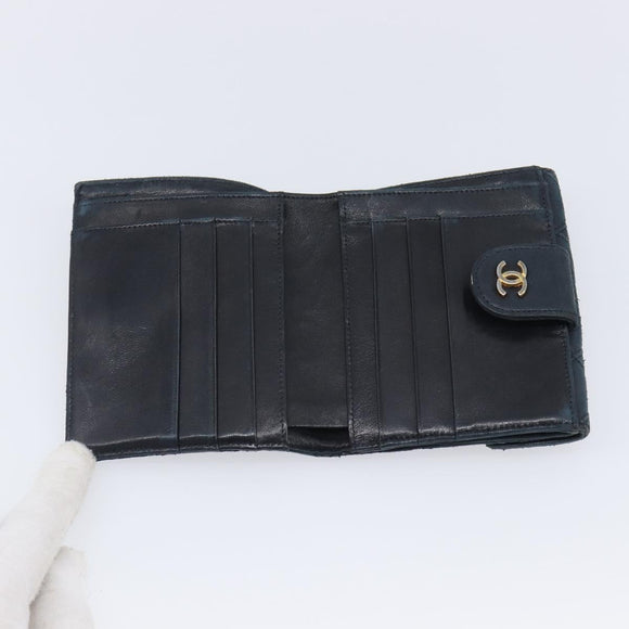 CHANEL Bicolore Wallet Leather Black Gold CC Auth 213366