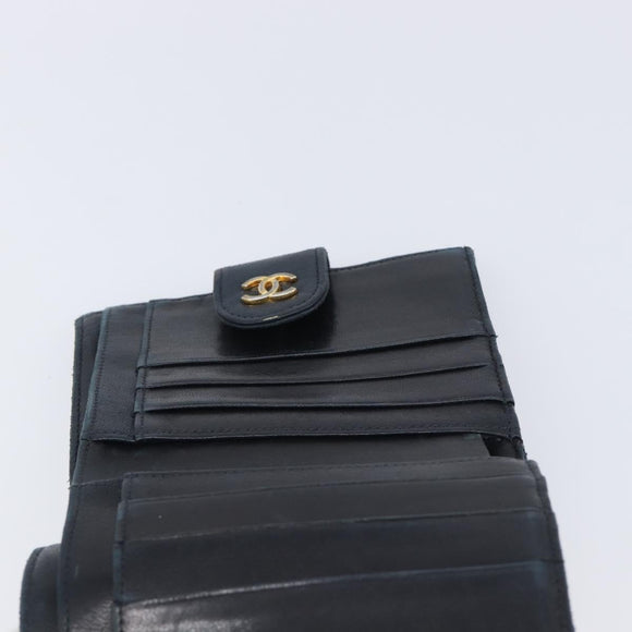 CHANEL Bicolore Wallet Leather Black Gold CC Auth 213366