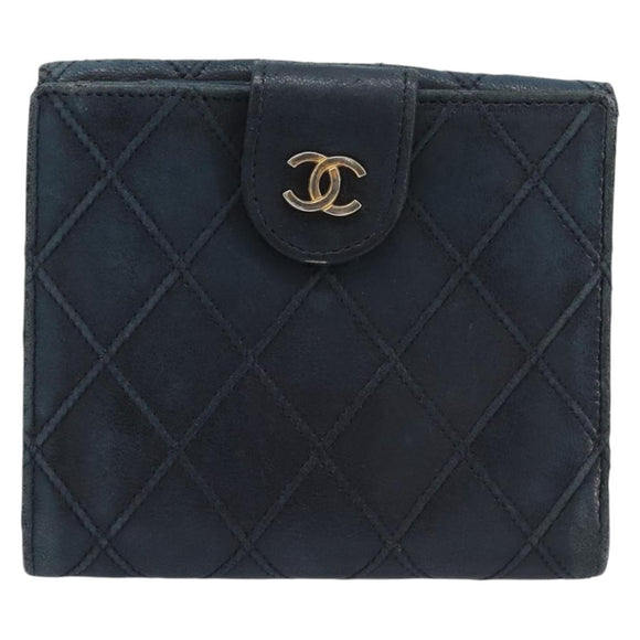 CHANEL Bicolore Wallet Leather Black Gold CC Auth 213366