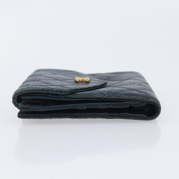 CHANEL Bicolore Wallet Leather Black Gold CC Auth 213366