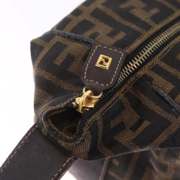 FENDI Zucca Canvas Vanity Hand Bag Black Brown Auth 213373