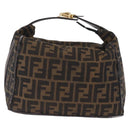 FENDI Zucca Canvas Vanity Hand Bag Black Brown Auth 213373-2