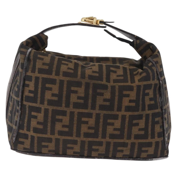 FENDI Zucca Canvas Vanity Hand Bag Black Brown Auth 213373