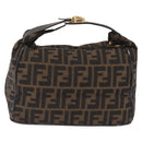 FENDI Zucca Canvas Vanity Hand Bag Black Brown Auth 213373-3