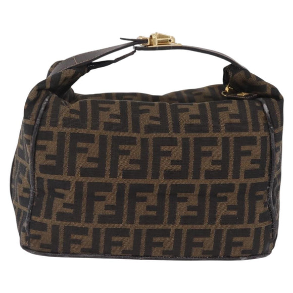 FENDI Zucca Canvas Vanity Hand Bag Black Brown Auth 213373