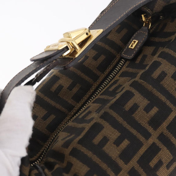 FENDI Zucca Canvas Vanity Hand Bag Black Brown Auth 213373