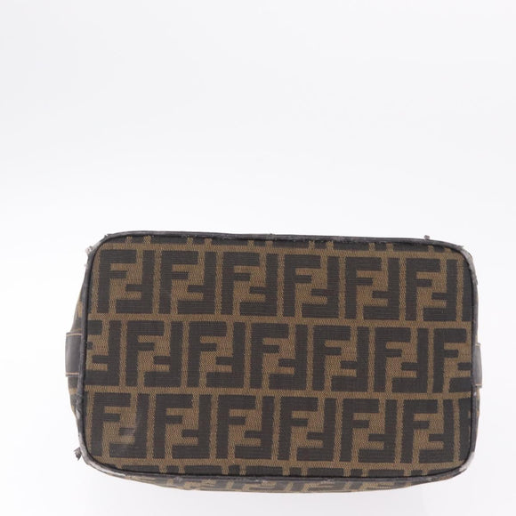 FENDI Zucca Canvas Vanity Hand Bag Black Brown Auth 213373