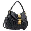 Miu Miu Matelasse Hand Bag Leather 2way Black Gold Auth 213377A-1