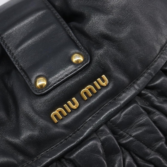 Miu Miu Matelasse Hand Bag Leather 2way Black Gold Auth 213377A
