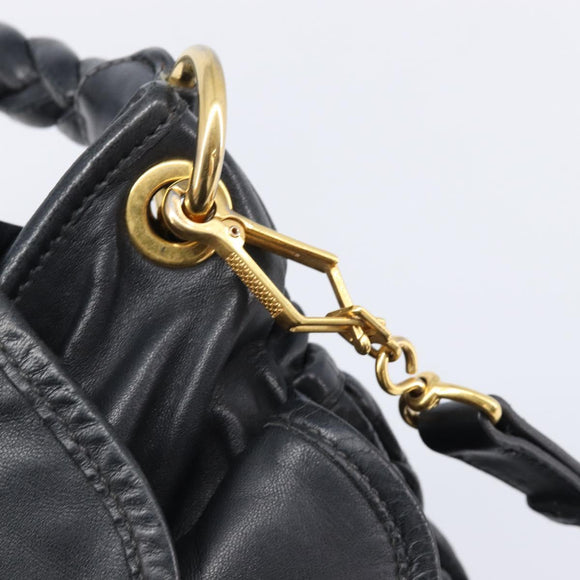 Miu Miu Matelasse Hand Bag Leather 2way Black Gold Auth 213377A
