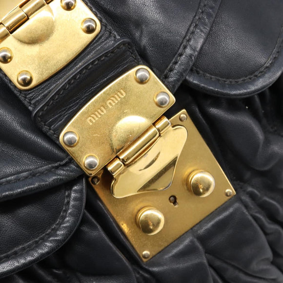 Miu Miu Matelasse Hand Bag Leather 2way Black Gold Auth 213377A