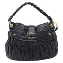 Miu Miu Matelasse Hand Bag Leather 2way Black Gold Auth 213377A-3