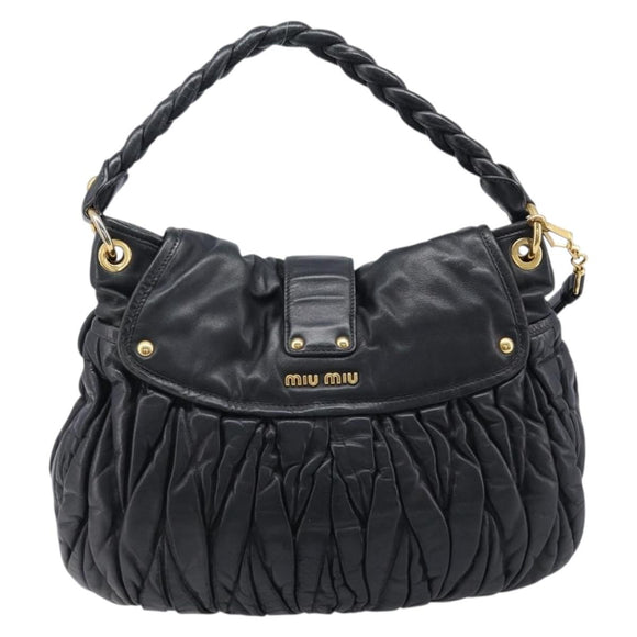 Miu Miu Matelasse Hand Bag Leather 2way Black Gold Auth 213377A