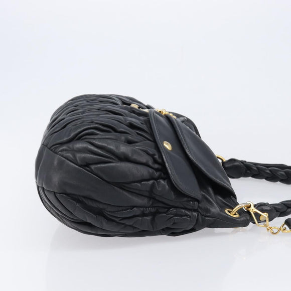 Miu Miu Matelasse Hand Bag Leather 2way Black Gold Auth 213377A