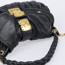 Miu Miu Matelasse Hand Bag Leather 2way Black Gold Auth 213377A-6
