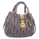 Miu Miu Matelasse Hand Bag Leather 2way Gray Gold Auth 213378M-1