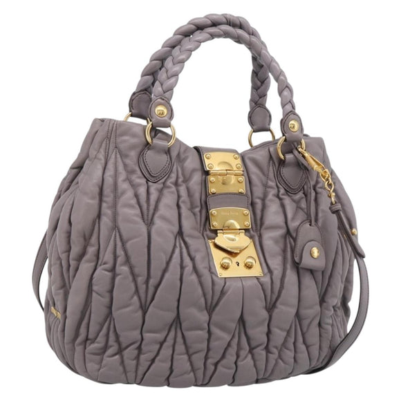 Miu Miu Matelasse Hand Bag Leather 2way Gray Gold Auth 213378M