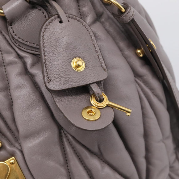 Miu Miu Matelasse Hand Bag Leather 2way Gray Gold Auth 213378M