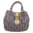 Miu Miu Matelasse Hand Bag Leather 2way Gray Gold Auth 213378M-2