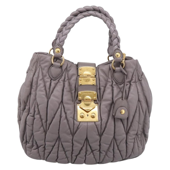 Miu Miu Matelasse Hand Bag Leather 2way Gray Gold Auth 213378M