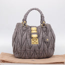 Miu Miu Matelasse Hand Bag Leather 2way Gray Gold Auth 213378M-30